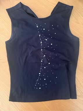 Vintage XOXO Women's Black Sleeveless Tank Top with White Gem Detail